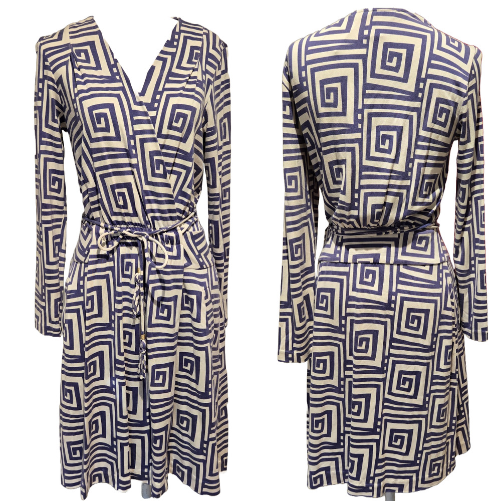 Diane von Furstenberg Deianira Faux Wrap Silk Jersey Purple Geo Print Dress Sz 6
